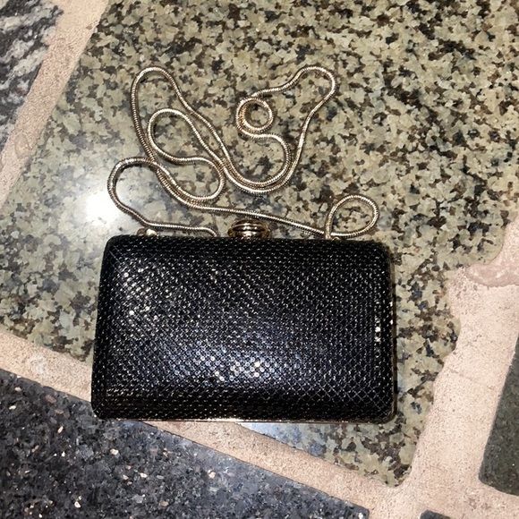 SONDRA ROBERTS Shoulder-Bag Box Clutch Hard-Case-Mesh Rhinestone Clasp Metallic - Picture 4 of 7